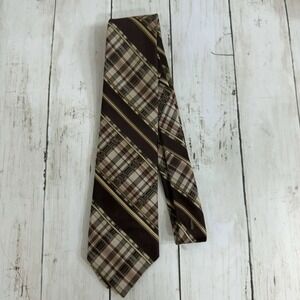 Oleg Cassini by Burma Men's‎ Vintage Brown Plaid Necktie